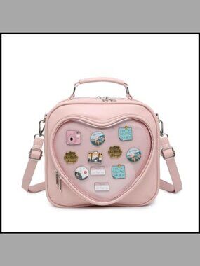 Kawaii Ita Crossbody Bag PU Leather Pin Display Heart Window